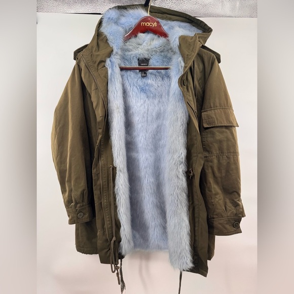 Women’s khaki parka coat blue fur lining medium - Picture 5 of 9